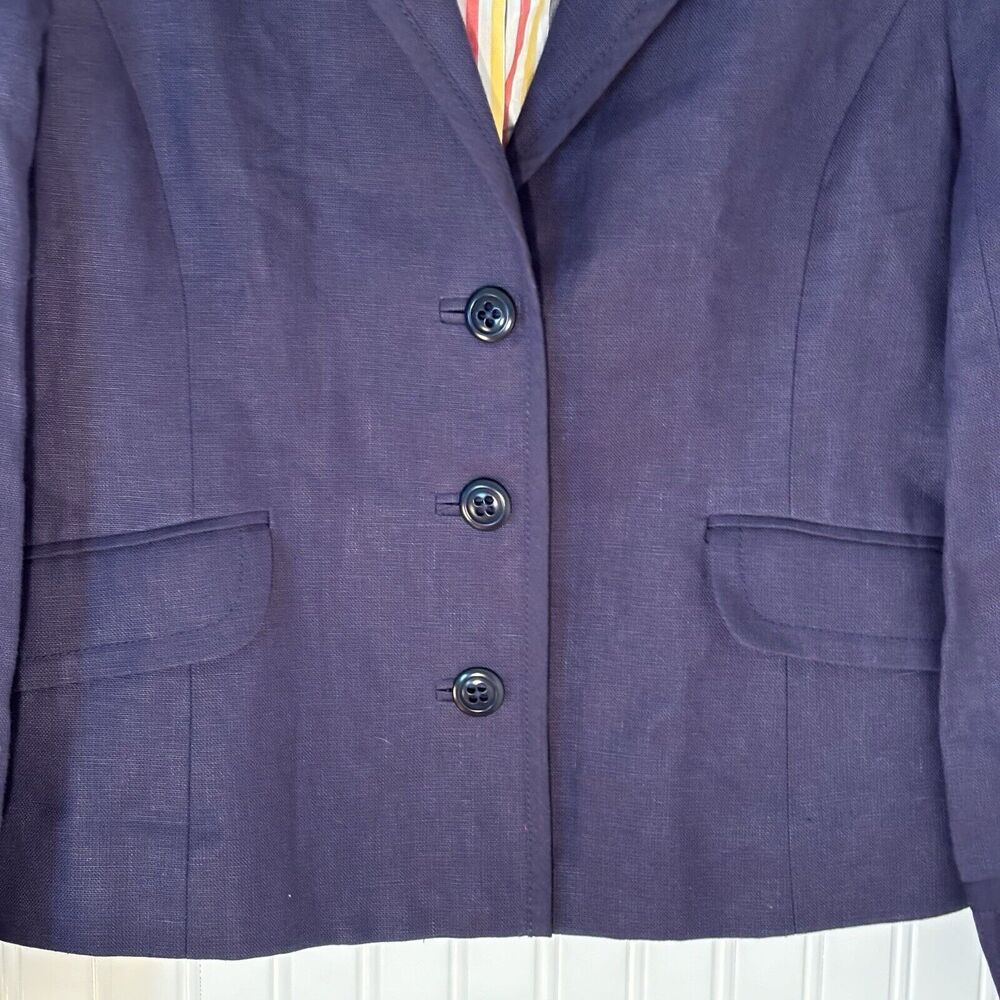 J. Crew Women's Vintage 100% Linen Sailor Style Navy Blazer Jacket - Picture 2 of 11